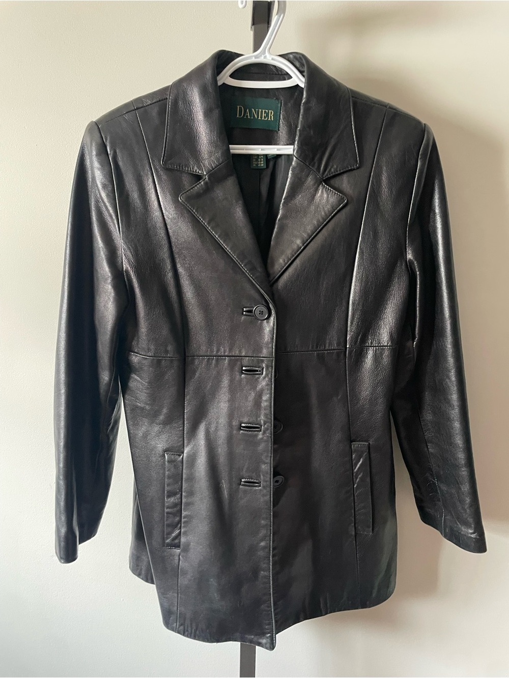 DANIER Vintage Leather Matrix Trench Blazer Jacket Black Womens Medium 90s Y2K